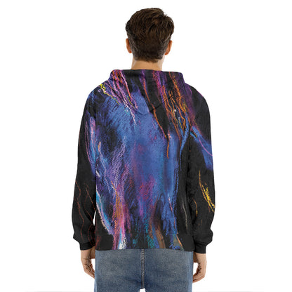 Dark Blue Horse Portrait Print Men's Velvet Pullover Hoodie