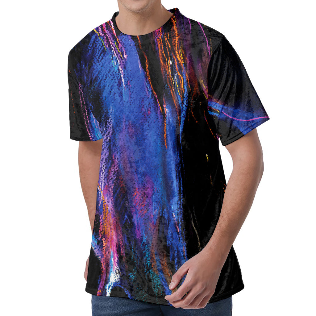 Dark Blue Horse Portrait Print Men's Velvet T-Shirt