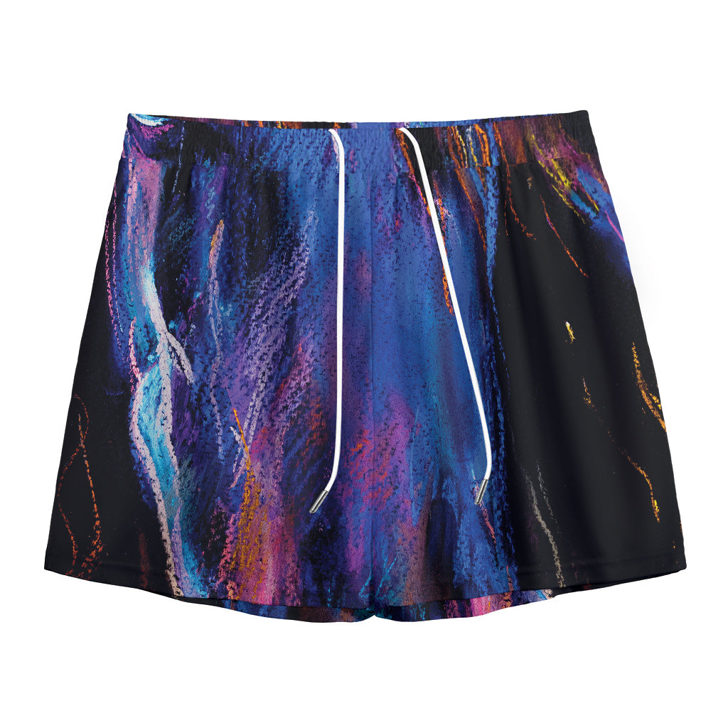Dark Blue Horse Portrait Print Mesh Shorts