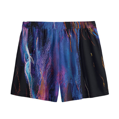 Dark Blue Horse Portrait Print Mesh Shorts