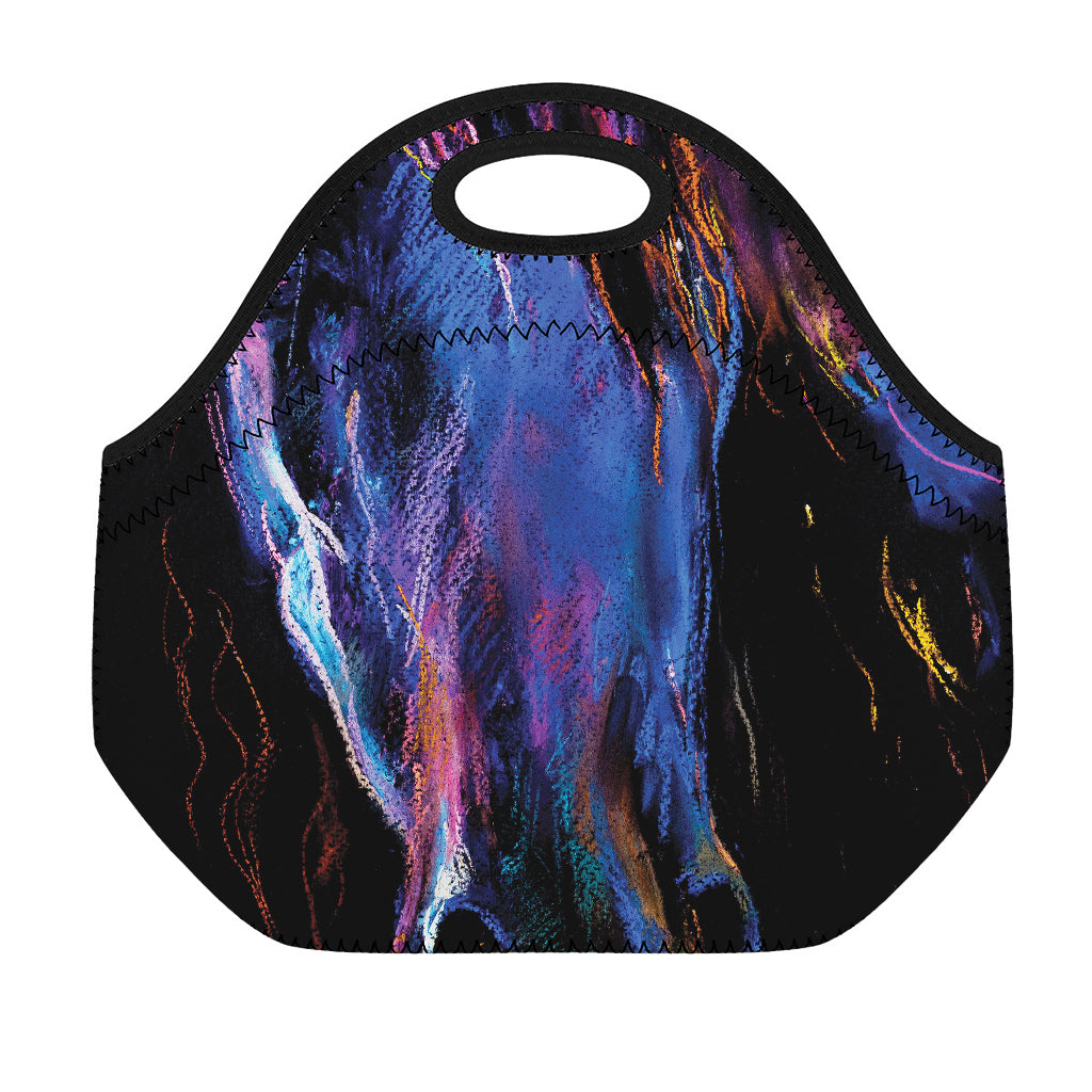 Dark Blue Horse Portrait Print Neoprene Lunch Bag