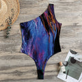 Dark Blue Horse Portrait Print One Shoulder Bodysuit