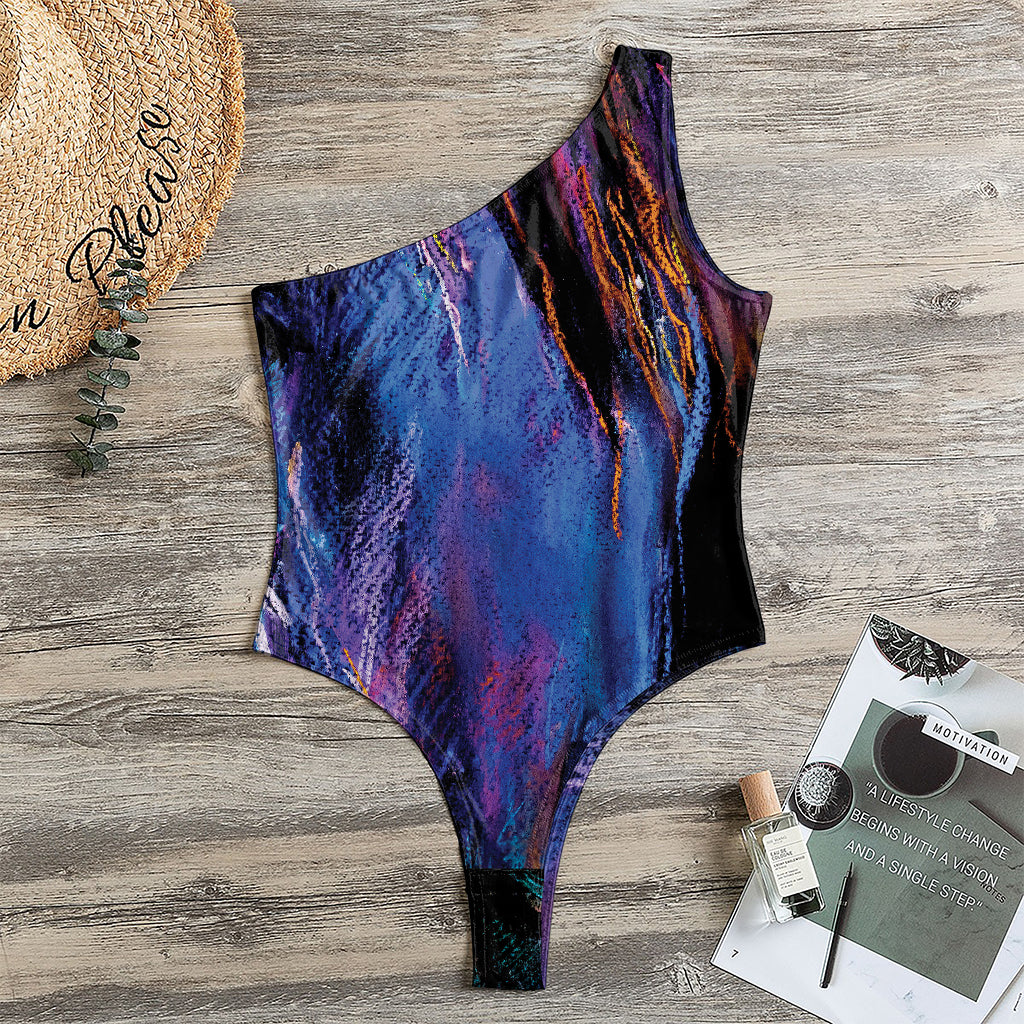 Dark Blue Horse Portrait Print One Shoulder Bodysuit