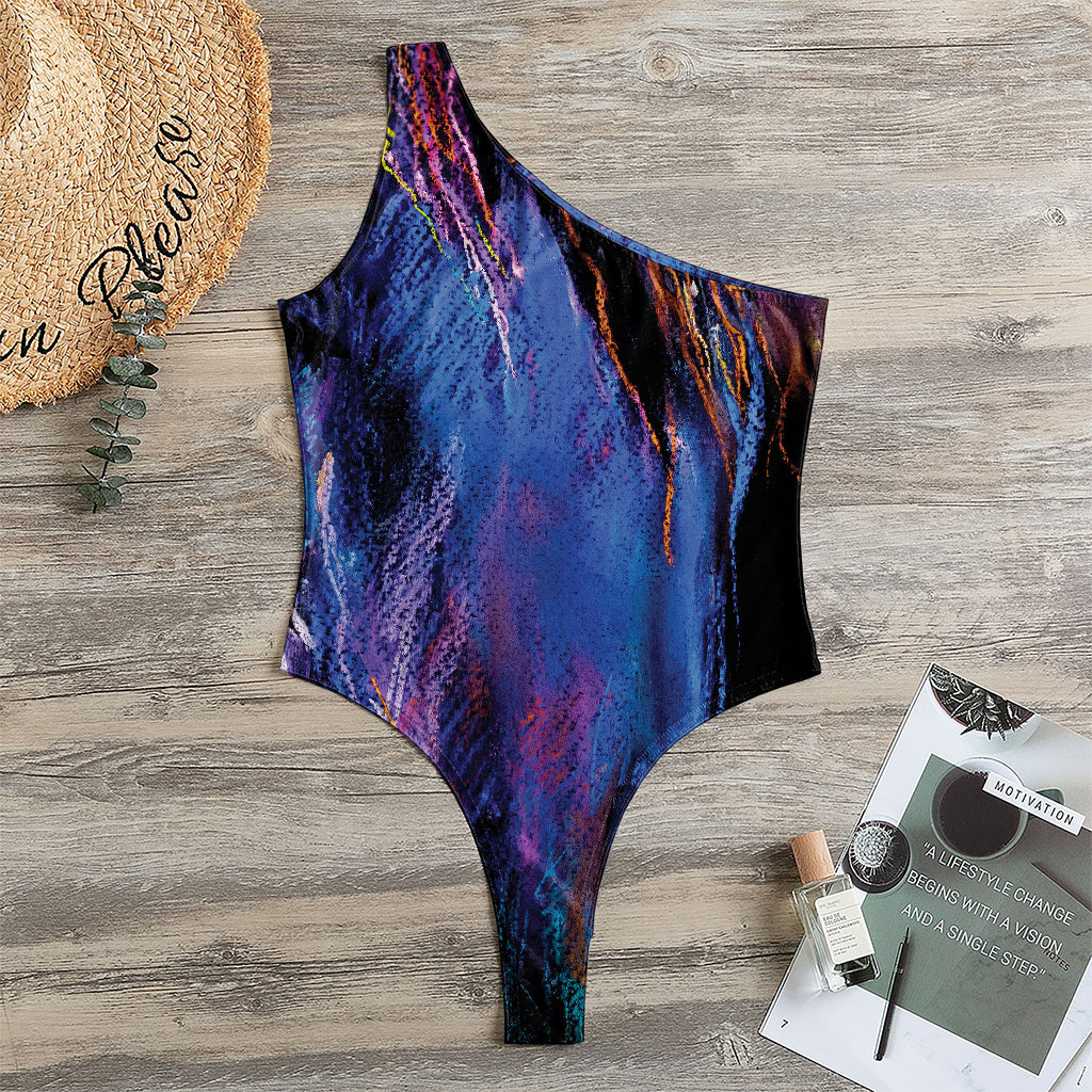Dark Blue Horse Portrait Print One Shoulder Bodysuit