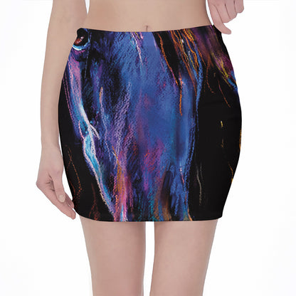 Dark Blue Horse Portrait Print Pencil Mini Skirt