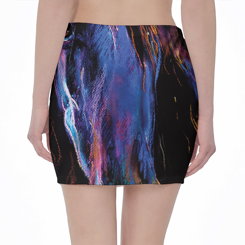 Dark Blue Horse Portrait Print Pencil Mini Skirt