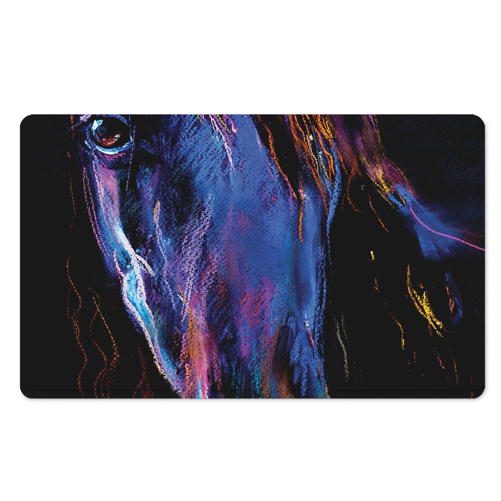 Dark Blue Horse Portrait Print Polyester Doormat