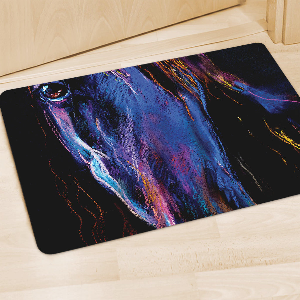 Dark Blue Horse Portrait Print Polyester Doormat