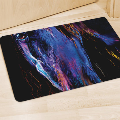 Dark Blue Horse Portrait Print Polyester Doormat