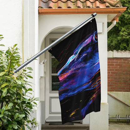 Dark Blue Horse Portrait Print Polyester Flag
