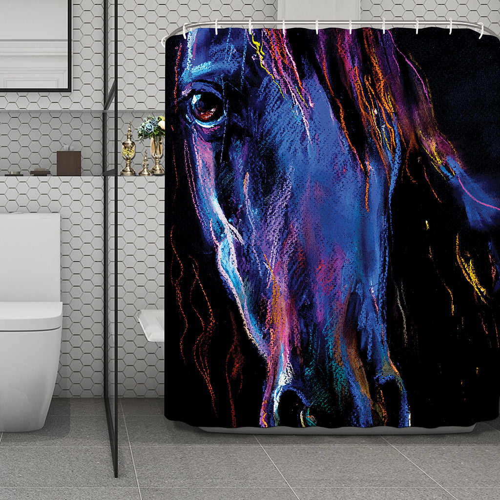 Dark Blue Horse Portrait Print Polyester Shower Curtain