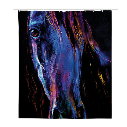 Dark Blue Horse Portrait Print Polyester Shower Curtain