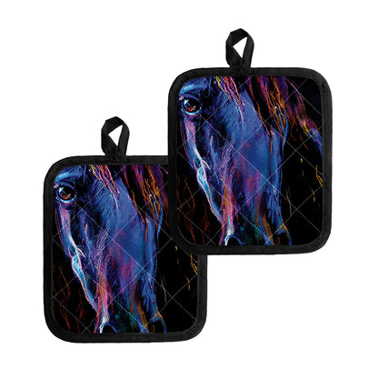 Dark Blue Horse Portrait Print Pot Holders