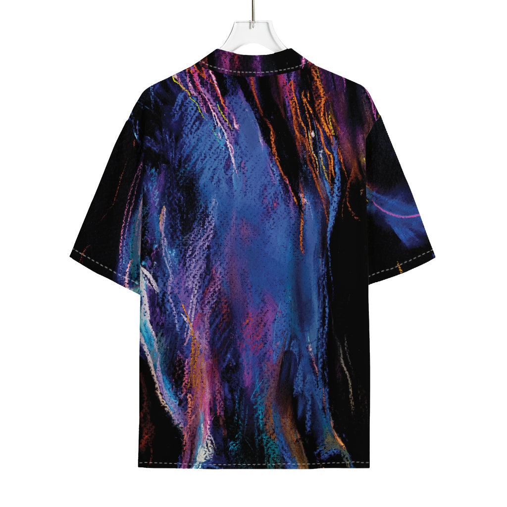 Dark Blue Horse Portrait Print Rayon Hawaiian Shirt