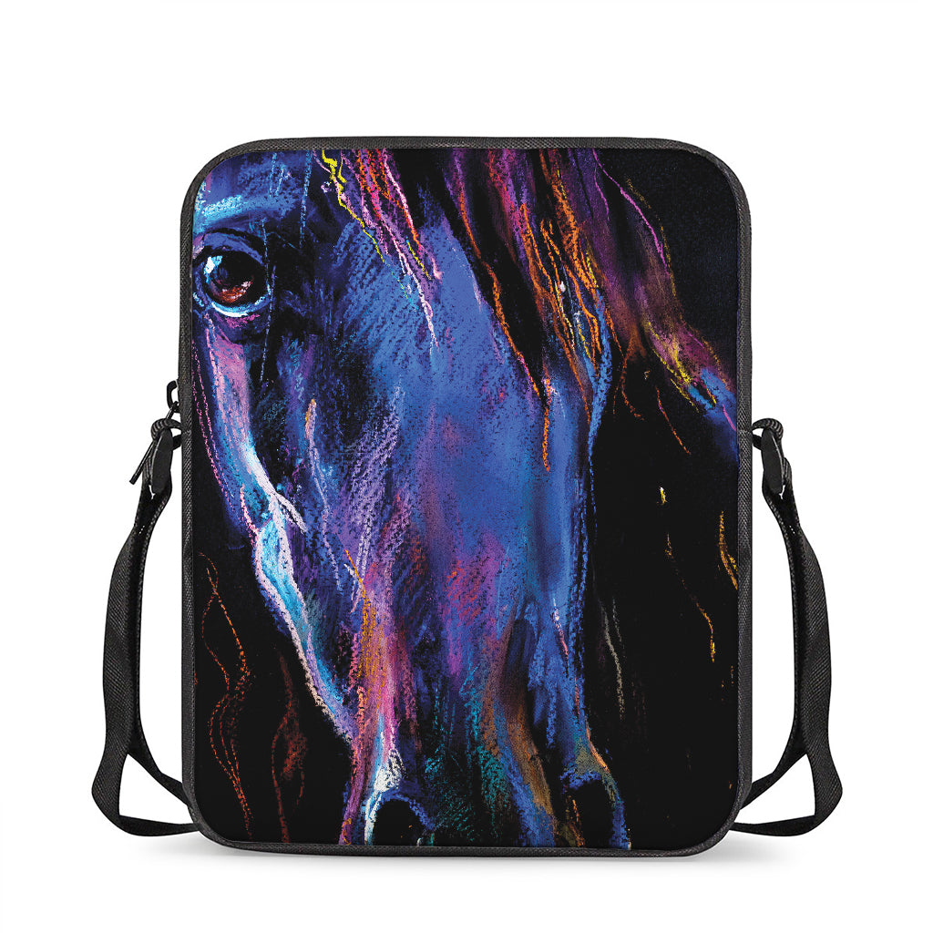 Dark Blue Horse Portrait Print Rectangular Crossbody Bag