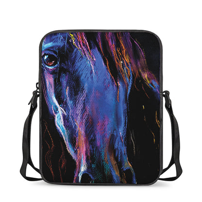 Dark Blue Horse Portrait Print Rectangular Crossbody Bag
