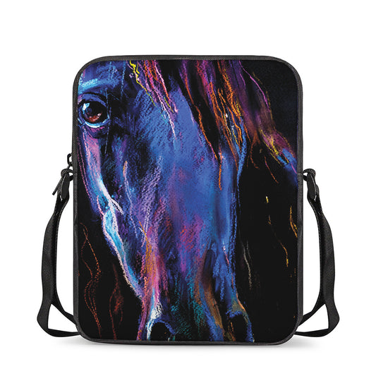 Dark Blue Horse Portrait Print Rectangular Crossbody Bag