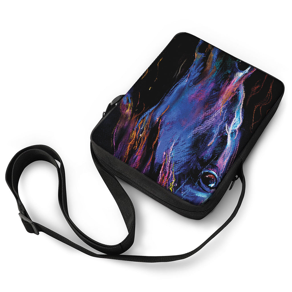 Dark Blue Horse Portrait Print Rectangular Crossbody Bag