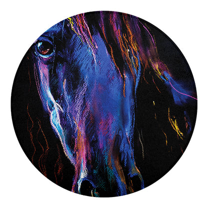 Dark Blue Horse Portrait Print Round Blanket