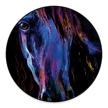 Dark Blue Horse Portrait Print Round Floor Mat