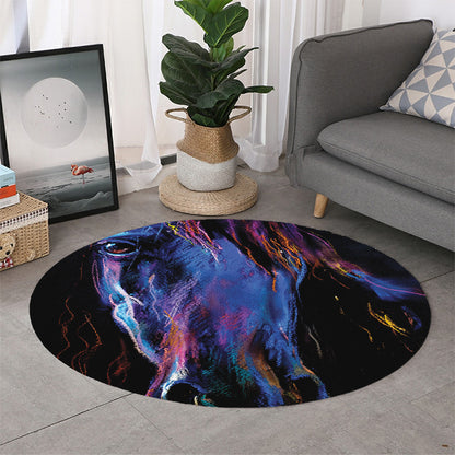 Dark Blue Horse Portrait Print Round Rug