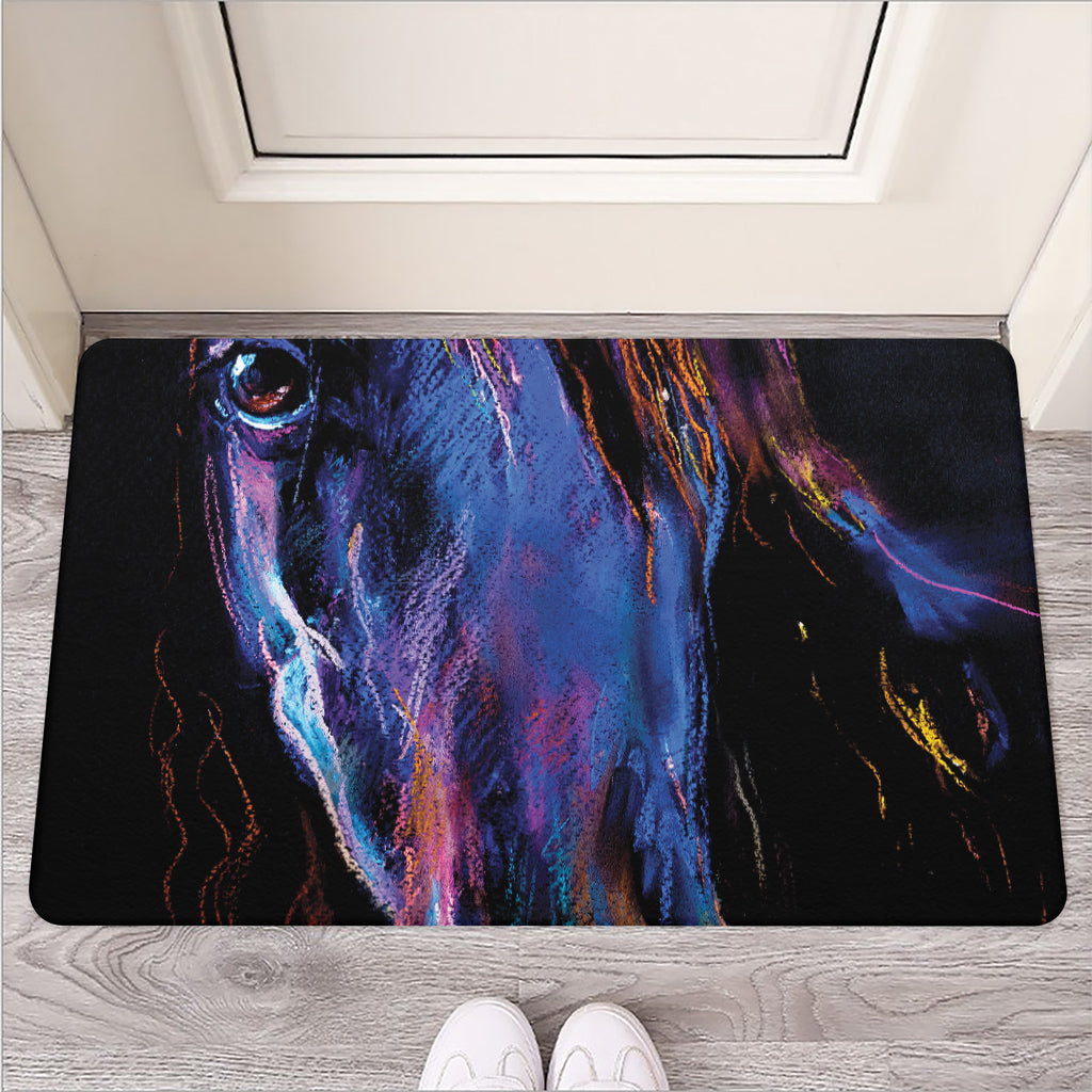 Dark Blue Horse Portrait Print Rubber Doormat