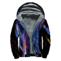 Dark Blue Horse Portrait Print Sherpa Lined Zip Up Hoodie