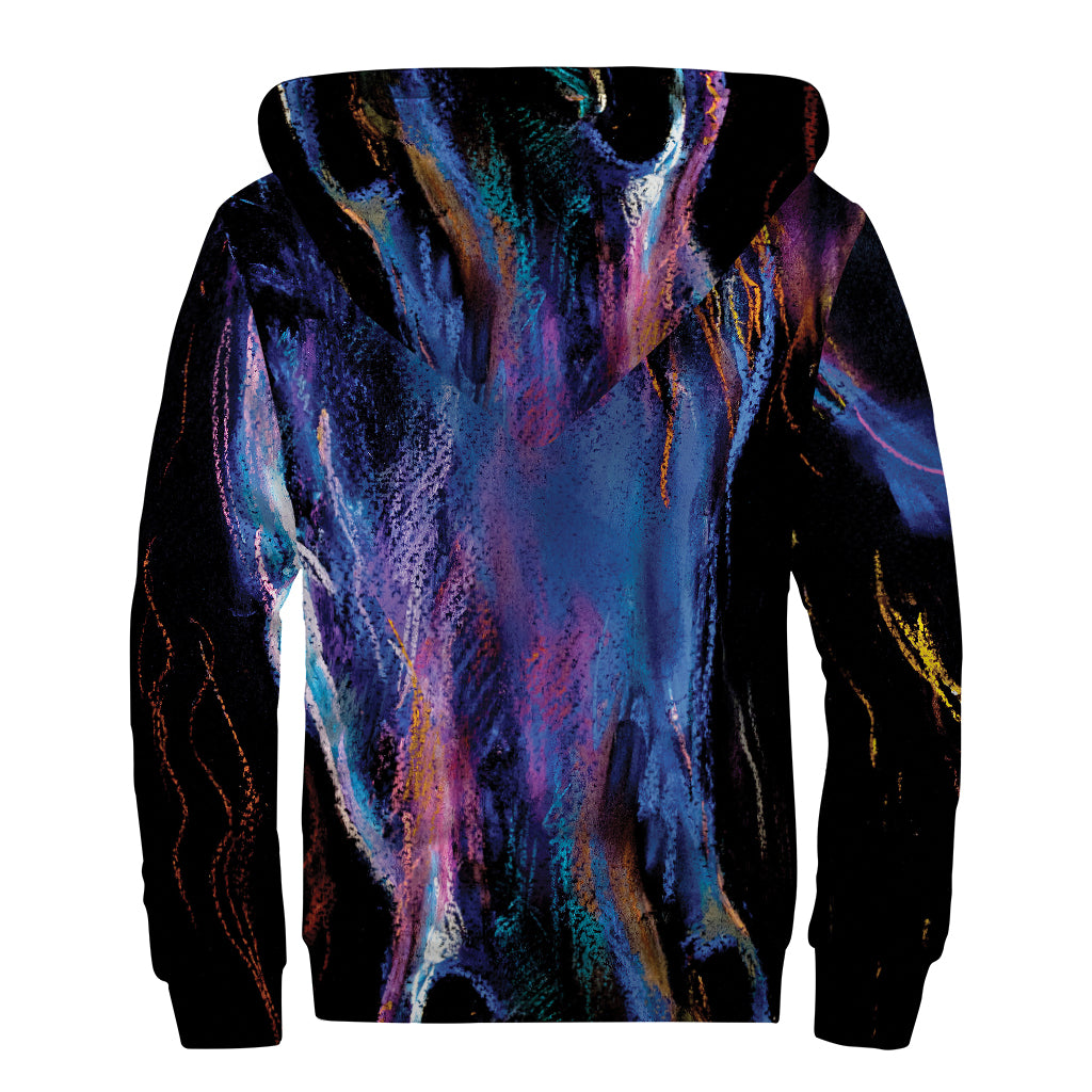 Dark Blue Horse Portrait Print Sherpa Lined Zip Up Hoodie