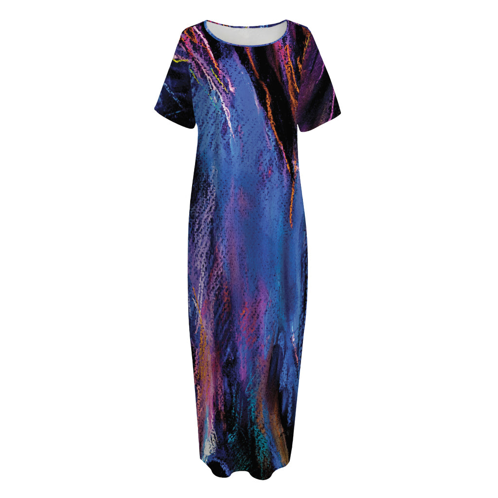 Dark Blue Horse Portrait Print Short Sleeve Long Nightdress
