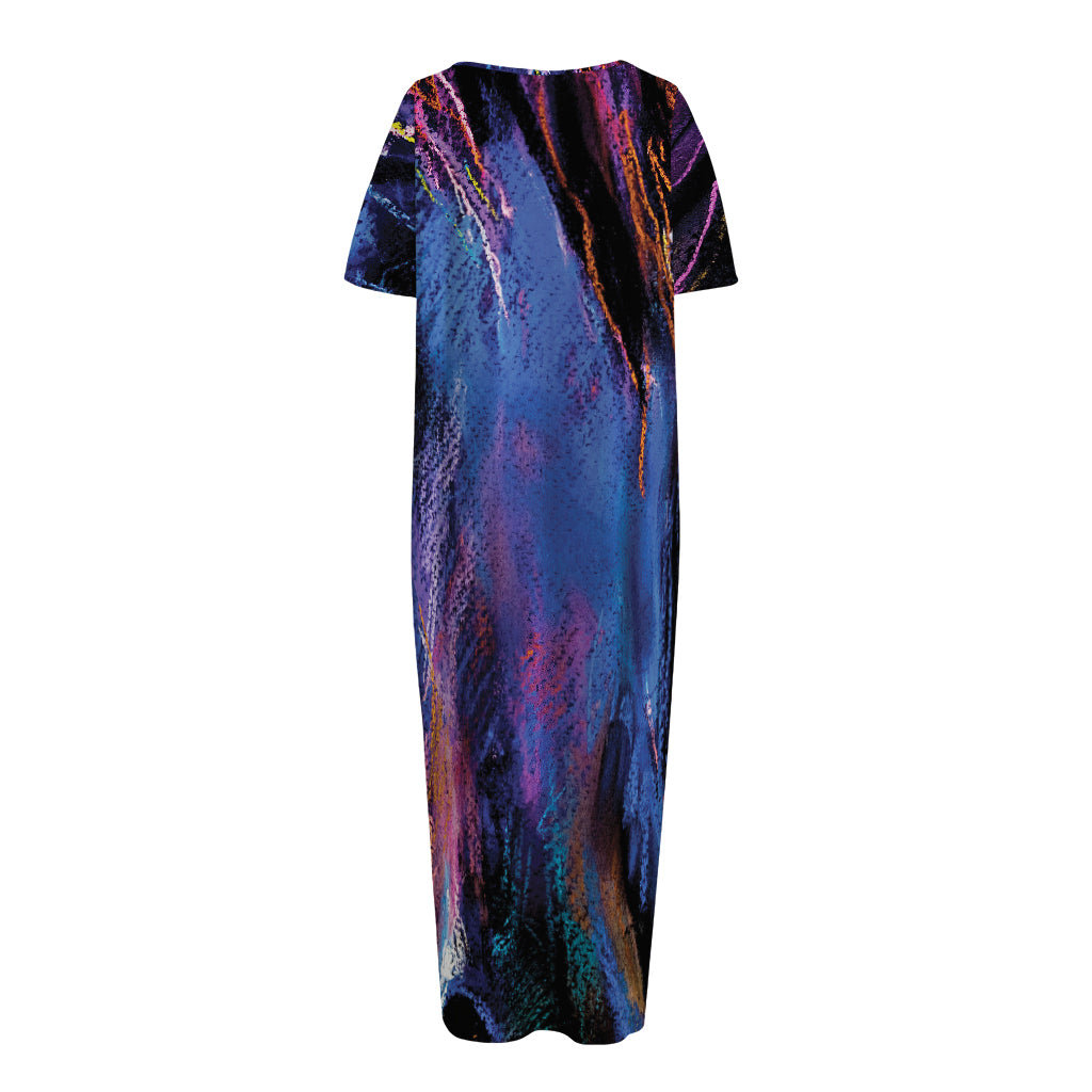 Dark Blue Horse Portrait Print Short Sleeve Long Nightdress