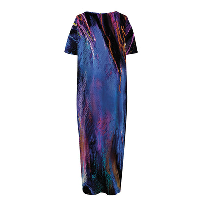 Dark Blue Horse Portrait Print Short Sleeve Long Nightdress