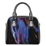 Dark Blue Horse Portrait Print Shoulder Handbag