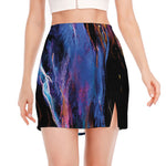 Dark Blue Horse Portrait Print Side Slit Mini Skirt