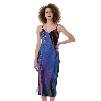 Dark Blue Horse Portrait Print Slim Fit Midi Cami Dress