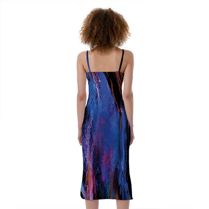 Dark Blue Horse Portrait Print Slim Fit Midi Cami Dress