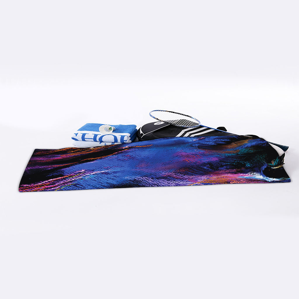 Dark Blue Horse Portrait Print Sports Towel