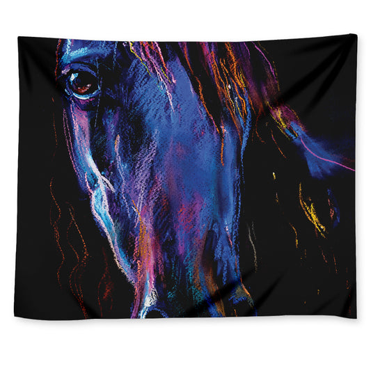 Dark Blue Horse Portrait Print Tapestry