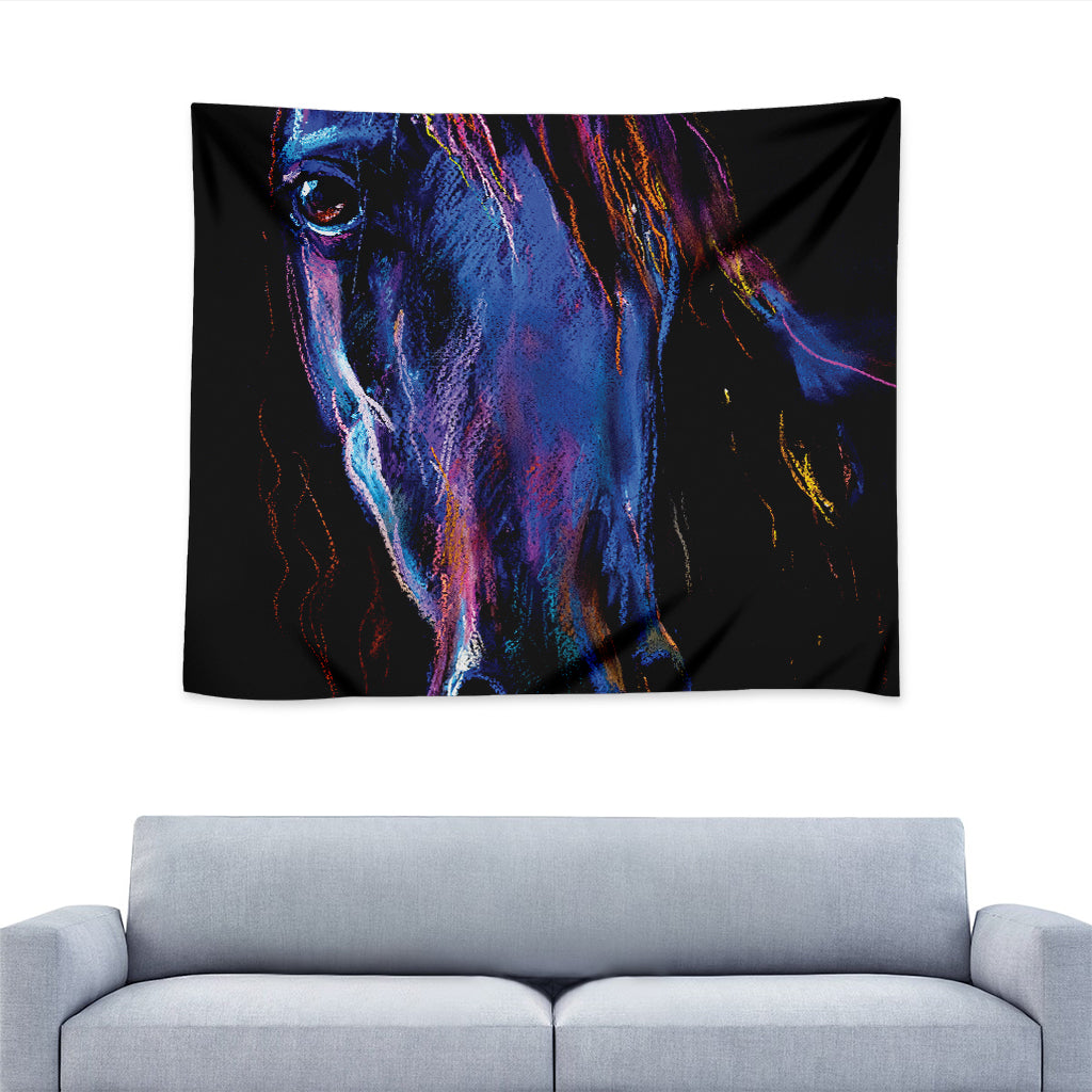 Dark Blue Horse Portrait Print Tapestry
