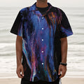 Dark Blue Horse Portrait Print Textured Short Sleeve Shirt