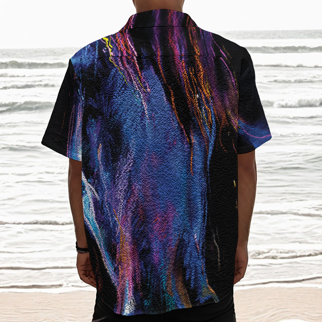 Dark Blue Horse Portrait Print Textured Short Sleeve Shirt