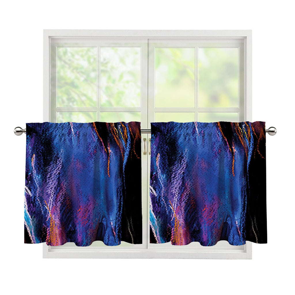 Dark Blue Horse Portrait Print Tier Curtains