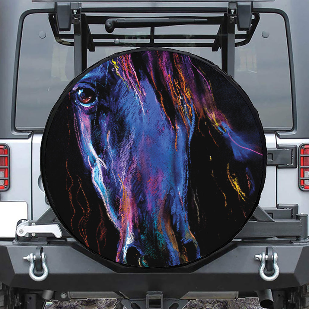 Dark Blue Horse Portrait Print Tire Cover