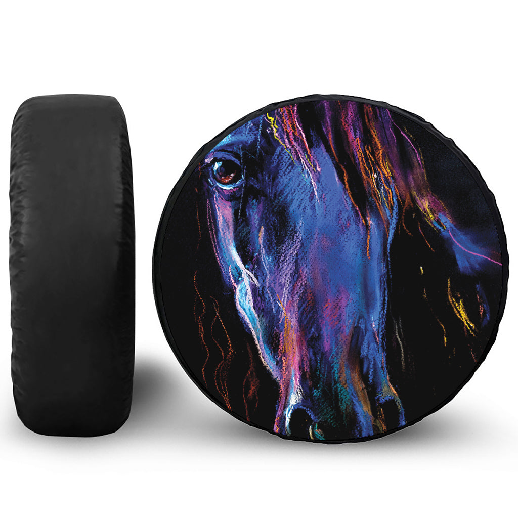 Dark Blue Horse Portrait Print Tire Cover