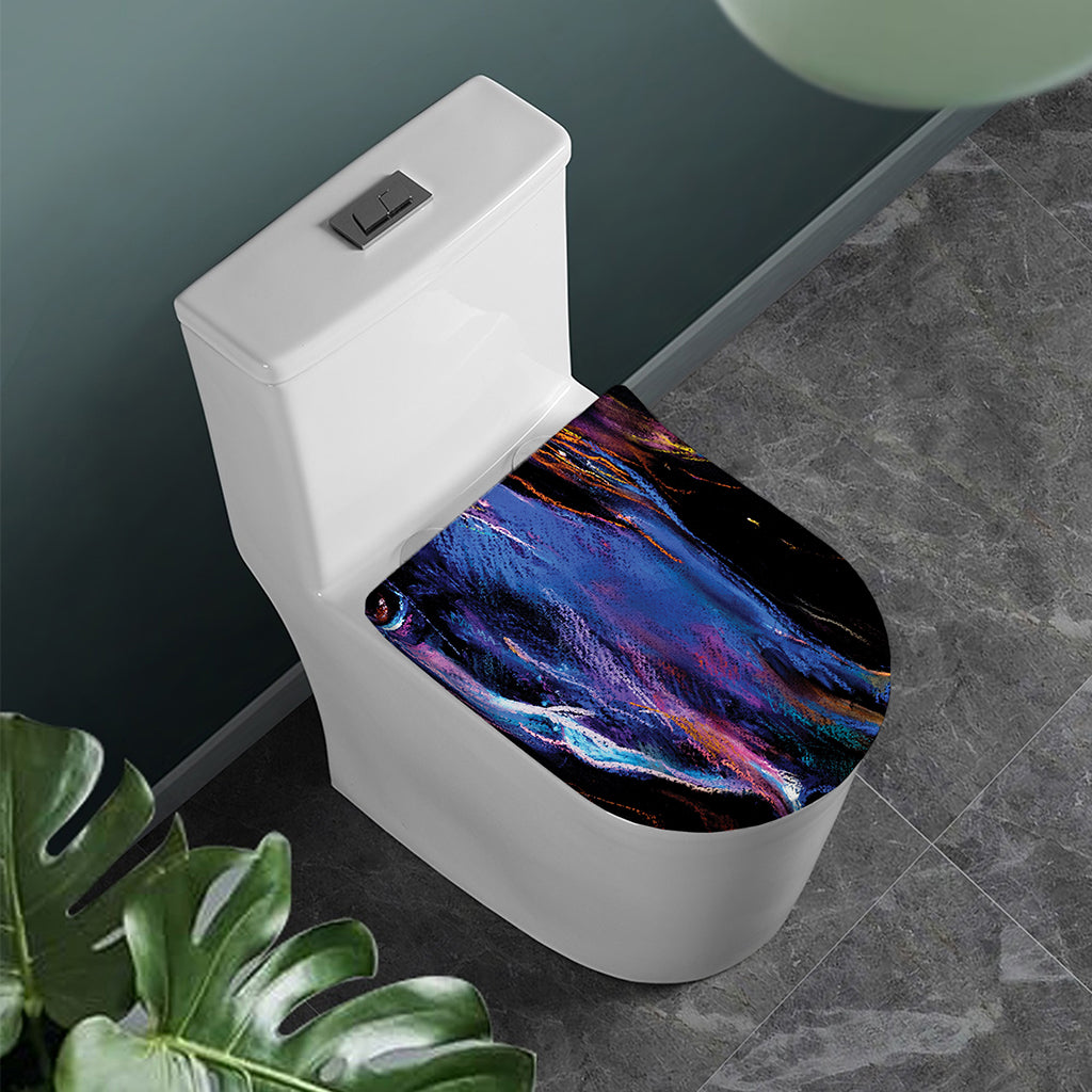Dark Blue Horse Portrait Print Toilet Lid Cover