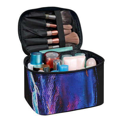 Dark Blue Horse Portrait Print Travel Makeup Bag