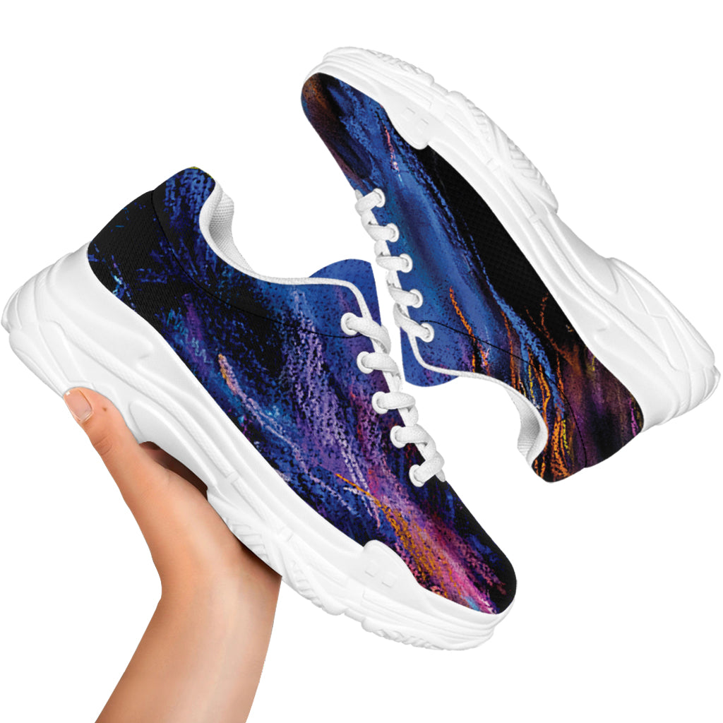 Dark Blue Horse Portrait Print White Chunky Shoes