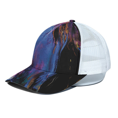 Dark Blue Horse Portrait Print White Mesh Trucker Cap