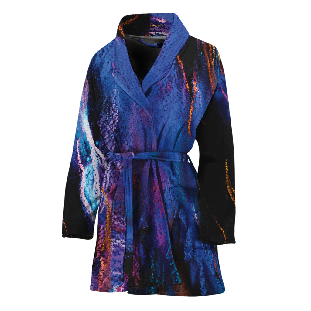 Dark Blue Horse Portrait Print Women's Bathrobe