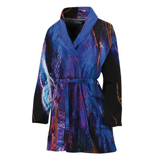 Dark Blue Horse Portrait Print Women's Bathrobe