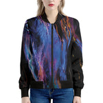 Dark Blue Horse Portrait Print Women's Bomber Jacket